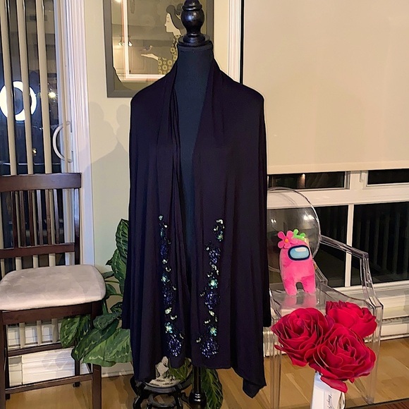 Joseph A. Qu’est-ce que c’est silk?open cardi, blk,floral sequin bead embroidery - Picture 3 of 11